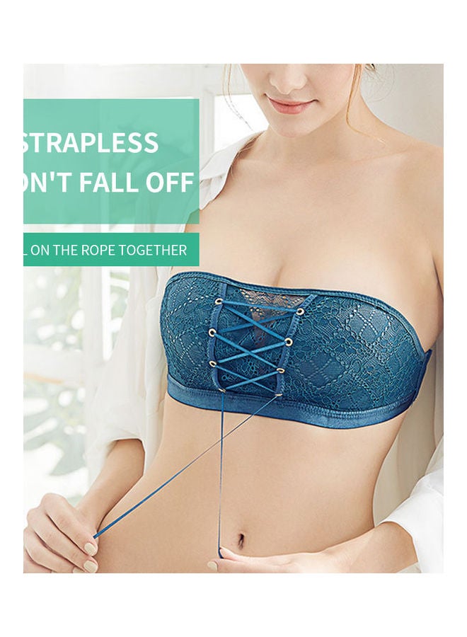Lace Padded Wireless Front String Tube Top Bra Black  - Image 2