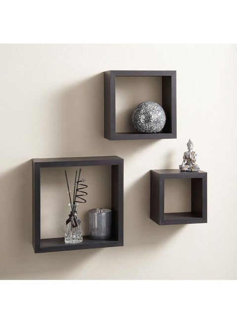 Set Of 3 Floating Wall Shelves Dark Brown 30x30cm