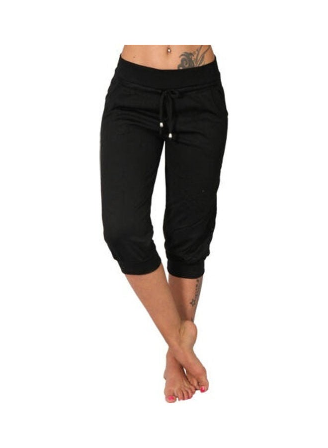 Solid Low Rise Drawstring Capri Pants Black  - Image 1