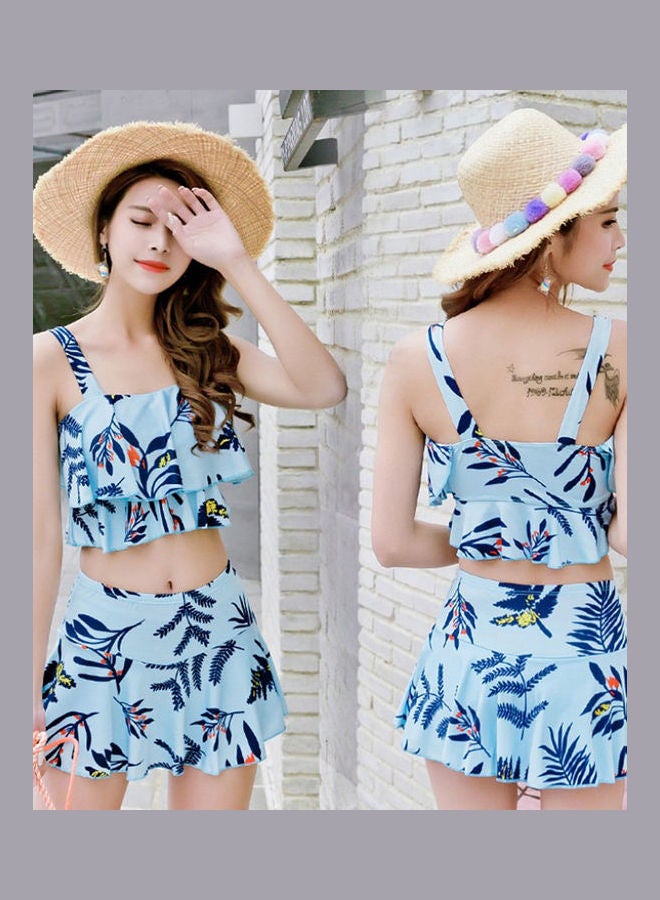Floral Printed Sleeveless Top And Skirt Set Navy Blue - Image 5