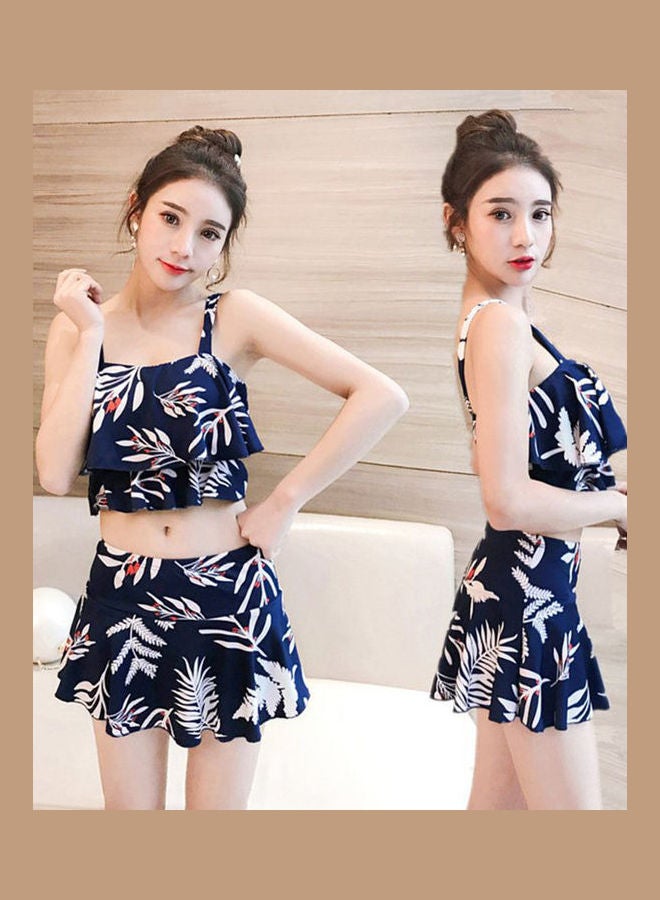 Floral Printed Sleeveless Top And Skirt Set Navy Blue - Image 4