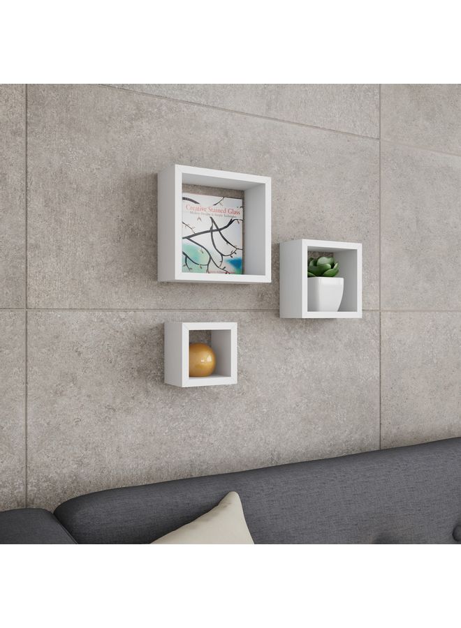 Roman Gifts Set Of 3 Floating Wall Shelves White 25x25cm  - Image 3