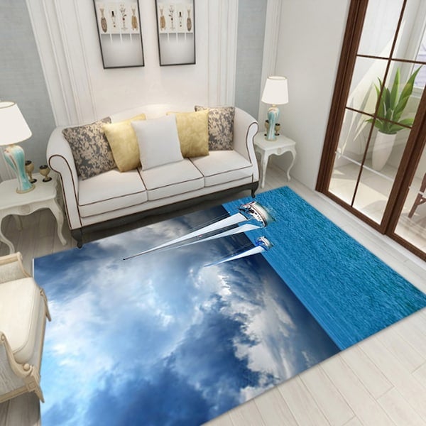 1-Piece Anti-Skidding Sea Printed Living Room Floor Mat Blue 40x60cm - Image 1