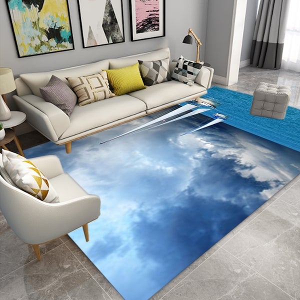 1-Piece Anti-Skidding Sea Printed Living Room Floor Mat Blue 40x60cm - Image 3