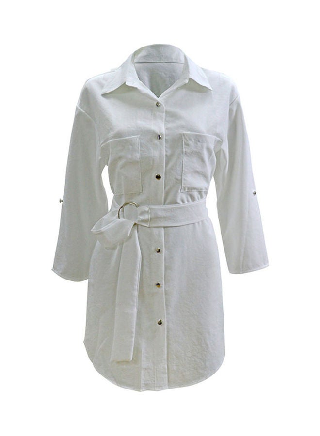 Solid Collered Neck Dress White - Image 1