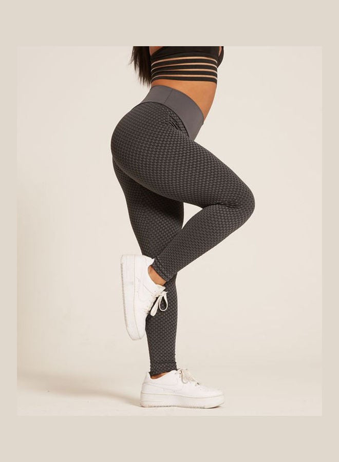 Generic Solid Mid Waist Leggings Dark Gray  - Image 2