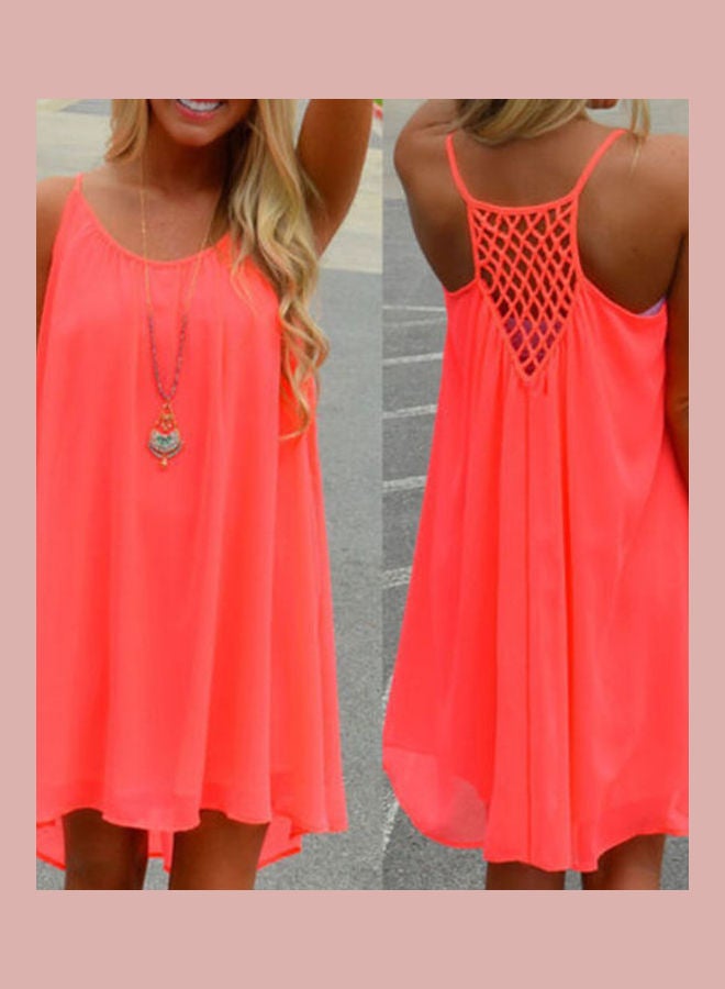 Grid Backless Sling Dress Rose Red  - Image 4