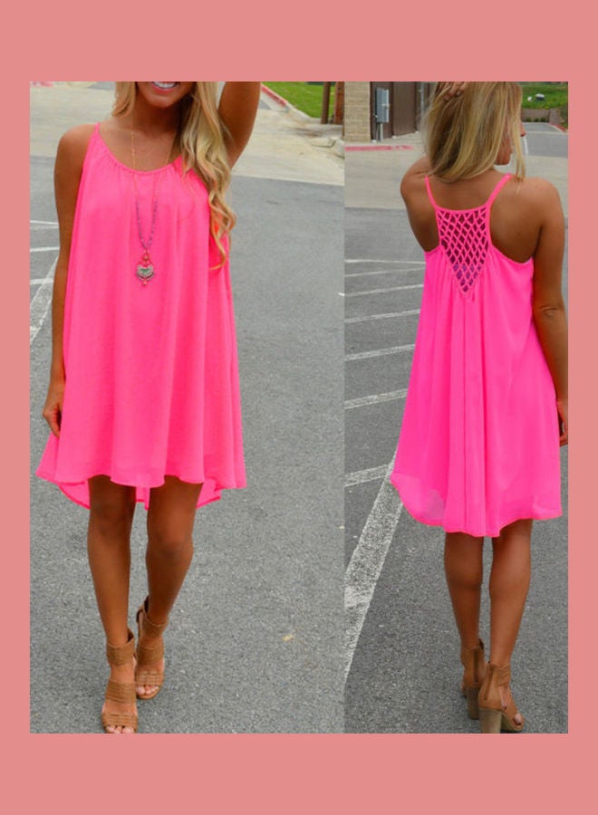 Grid Backless Sling Dress Rose Red  - Image 3