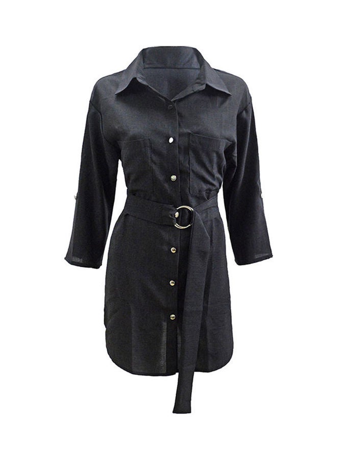 Solid Collered Neck Dress Black - Image 1