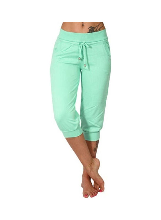 Solid Low Rise Drawstring Capri Pants Light Green  - Image 1