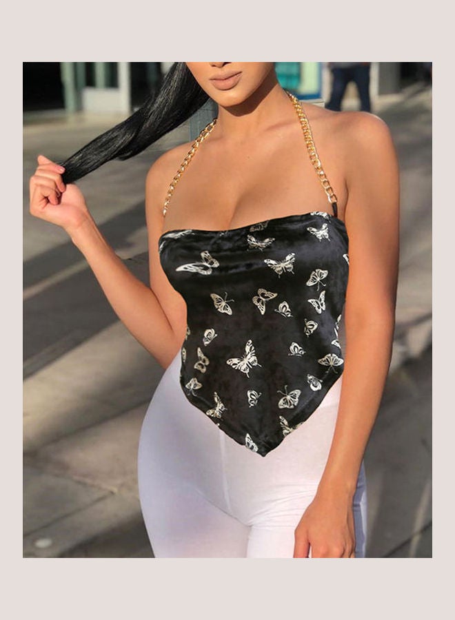 Butterfly Printed Bodycon Chain Dress Black - Image 5
