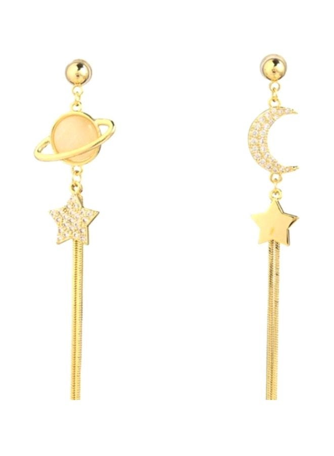 J&J S925 Silver Needle Star Moon Asymmetric Dangle Earrings  - Image 1