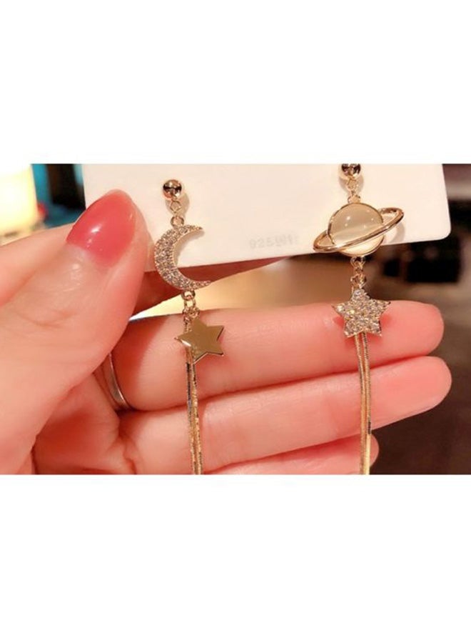 J&J S925 Silver Needle Star Moon Asymmetric Dangle Earrings  - Image 2