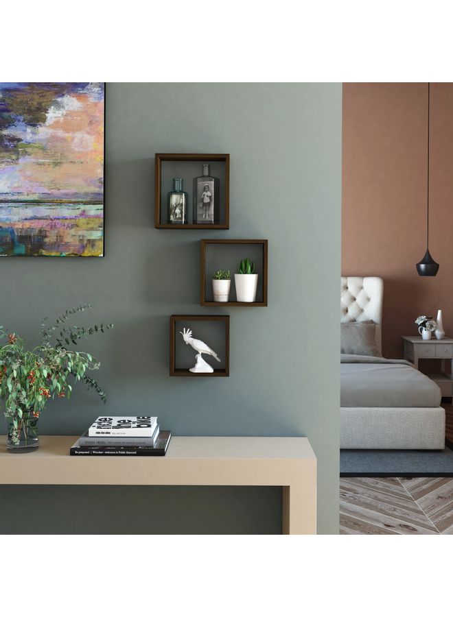 Roman Gifts Set Of 3 Floating Wall Shelves Dark Brown 25x25cm 