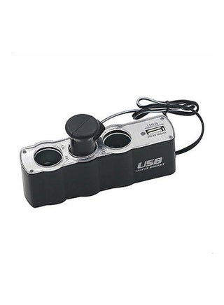 USB Car Charger Adapter With Triple Lighter Socket Black/Silver - v1610381689/N43653856A_1