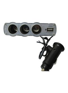 USB Car Charger Adapter With Triple Lighter Socket Silver/Black - v1610381691/N43653834A_2