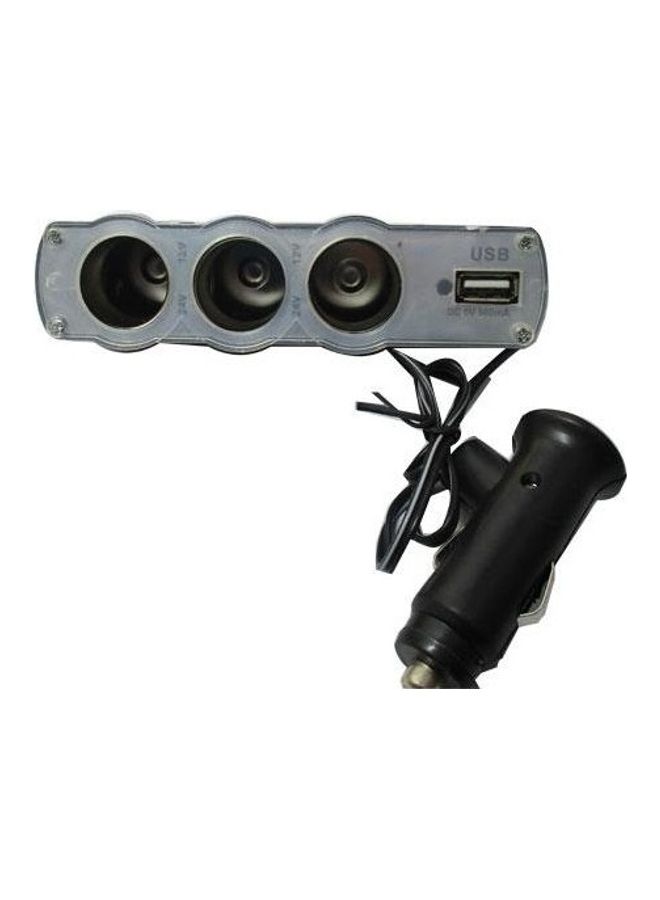 Ama USB Car Charger Adapter With Triple Lighter Socket Silver/Black  - Image 3