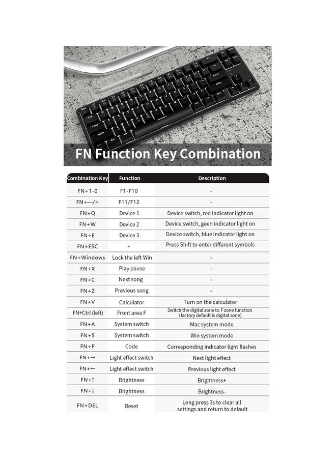 Ajazz K680T Wired&BT Dual-mode Mechanical Keyboard 68 Keys Compact White Backlight Mechanical Keyboard White with Blue Switches White
