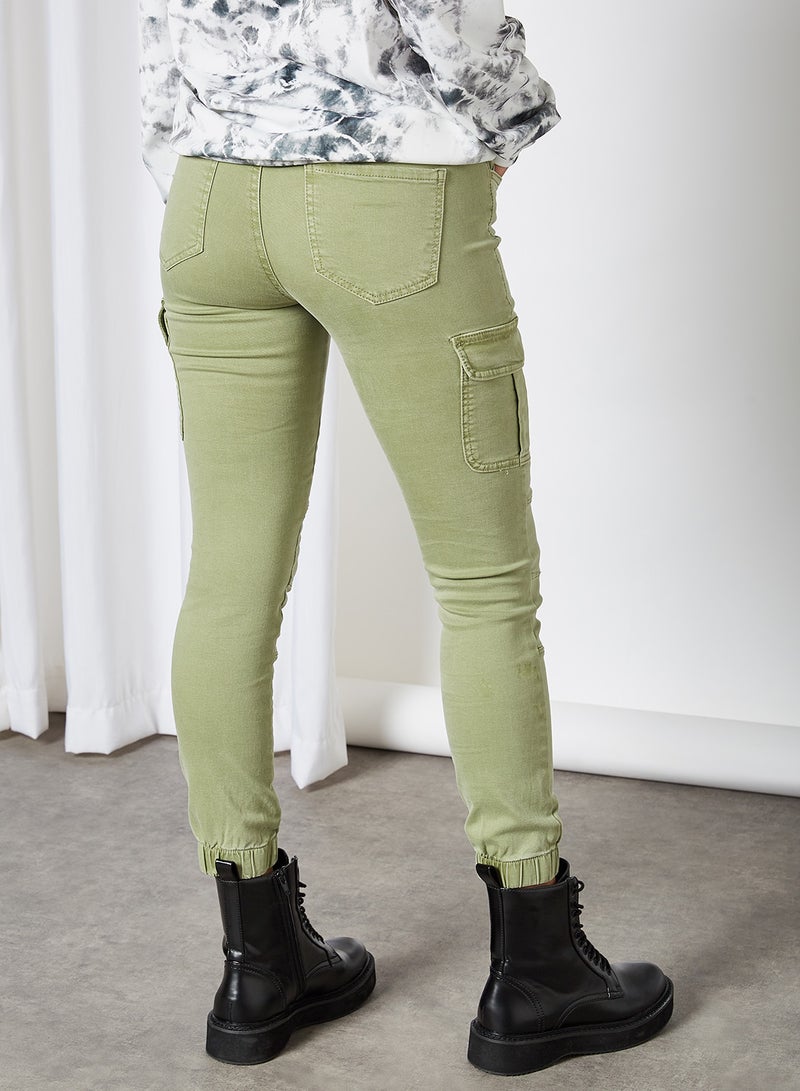 ONLY - Cropped Skinny Cargo Pants Oil Green - Image 1