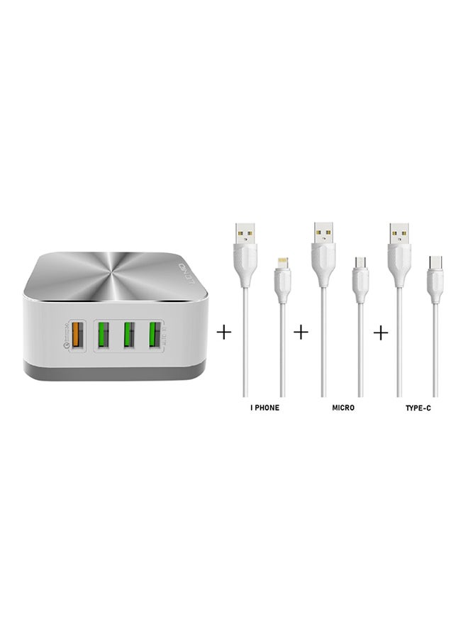 LDNIO 8-USB Ports Desktop Phone Charger With Cables Silver - Image 1