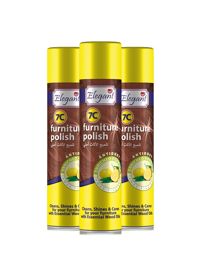 Elegant Pack Of 3 Furniture Polish Lemon 300ml 