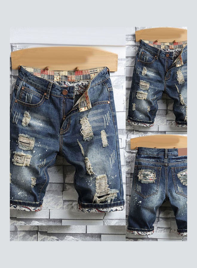 شورت جينز بتصميم ممزق أزرق - Image 2