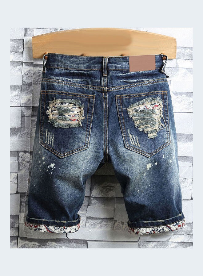 شورت جينز بتصميم ممزق أزرق - Image 4