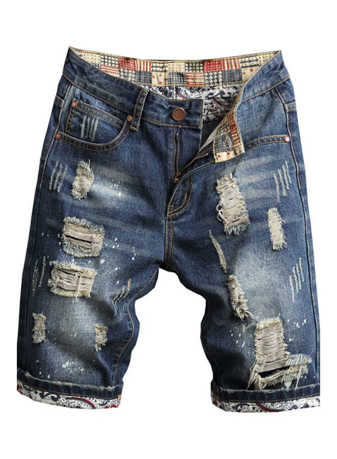 شورت جينز بتصميم ممزق أزرق - Image 1
