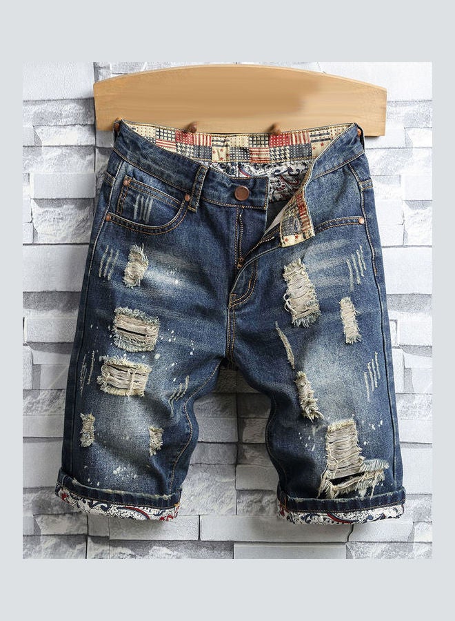 شورت جينز بتصميم ممزق أزرق - Image 3