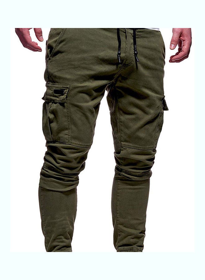 بنطال كارجو سادة برباط عند الكاحل كاكي - Image 5