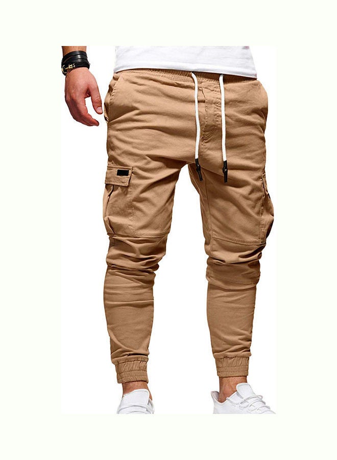 بنطال كارجو سادة برباط عند الكاحل كاكي - Image 1