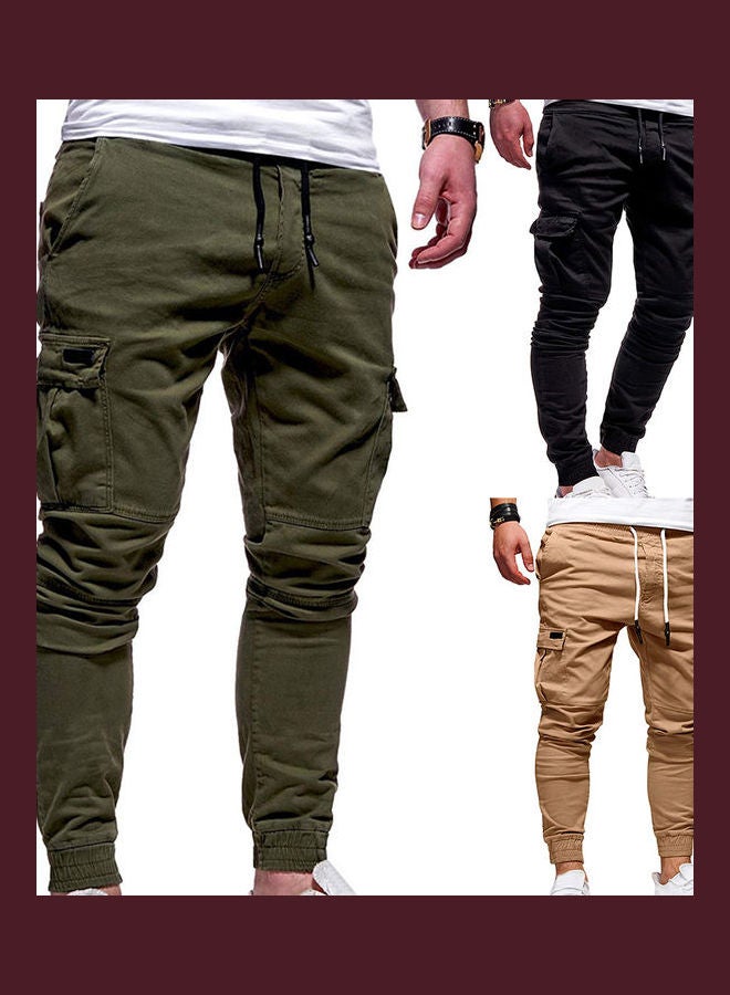 بنطال كارجو سادة برباط عند الكاحل كاكي - Image 2