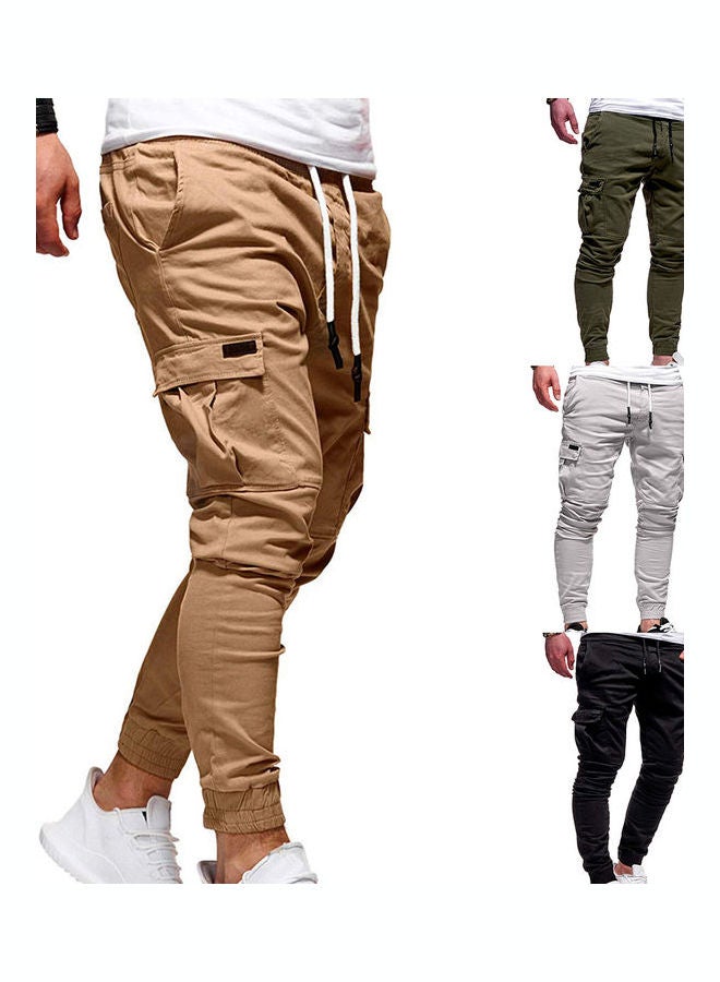 بنطال كارجو سادة برباط عند الكاحل كاكي - Image 4