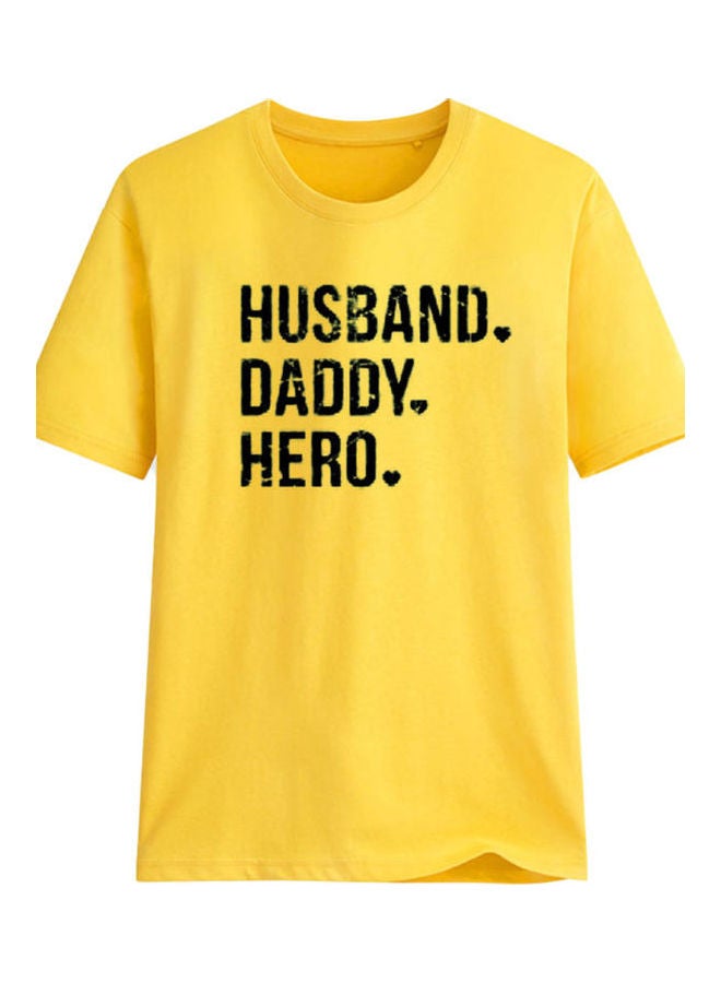 Husband Daddy Hero Printed T-Shirt Yellow/Black