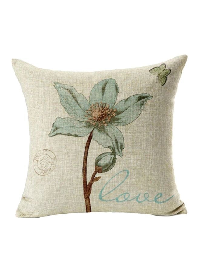 بلولانز غطاء وسادة ووسادة ديكور وأريكة كلاسيكي مربع الشكل بطبعة زهرة كتان أبيض 12 x 3 x 90سم - Image 1