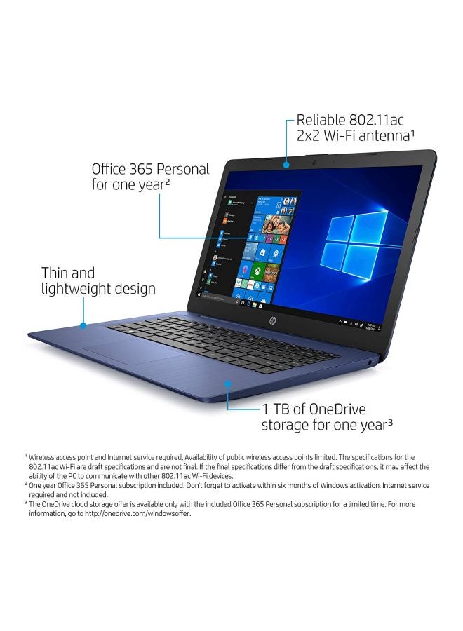 HP Stream - 14-ds0050nr Laptop With 14-Inch Display, A4 Processor/4GB RAM/64GB eMMC Flash Drive/AMD Radeon R3 Graphics Royal Blue - Image 4