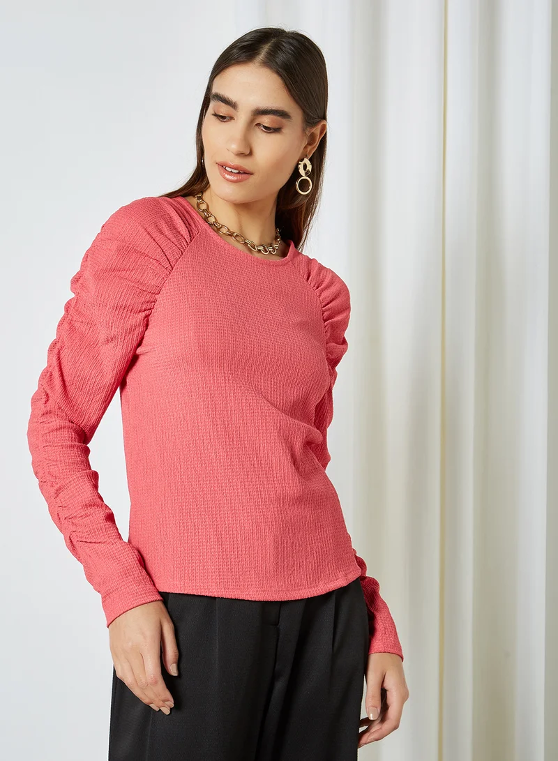 VERO MODA Ruched Sleeve Top Honeysuckle