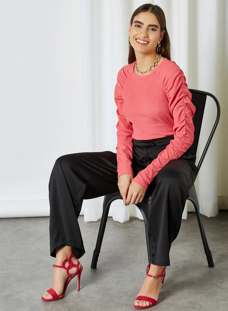 VERO MODA Ruched Sleeve Top Honeysuckle