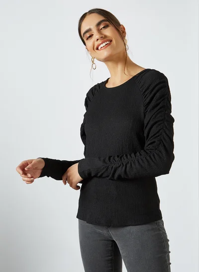 VERO MODA Ruched Sleeve Top Black(C-N10)