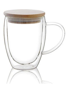 Lushh Double Walled Glass Coffee Cups with Handle and  Bamboo Lid Clear 350ml  - Image 1