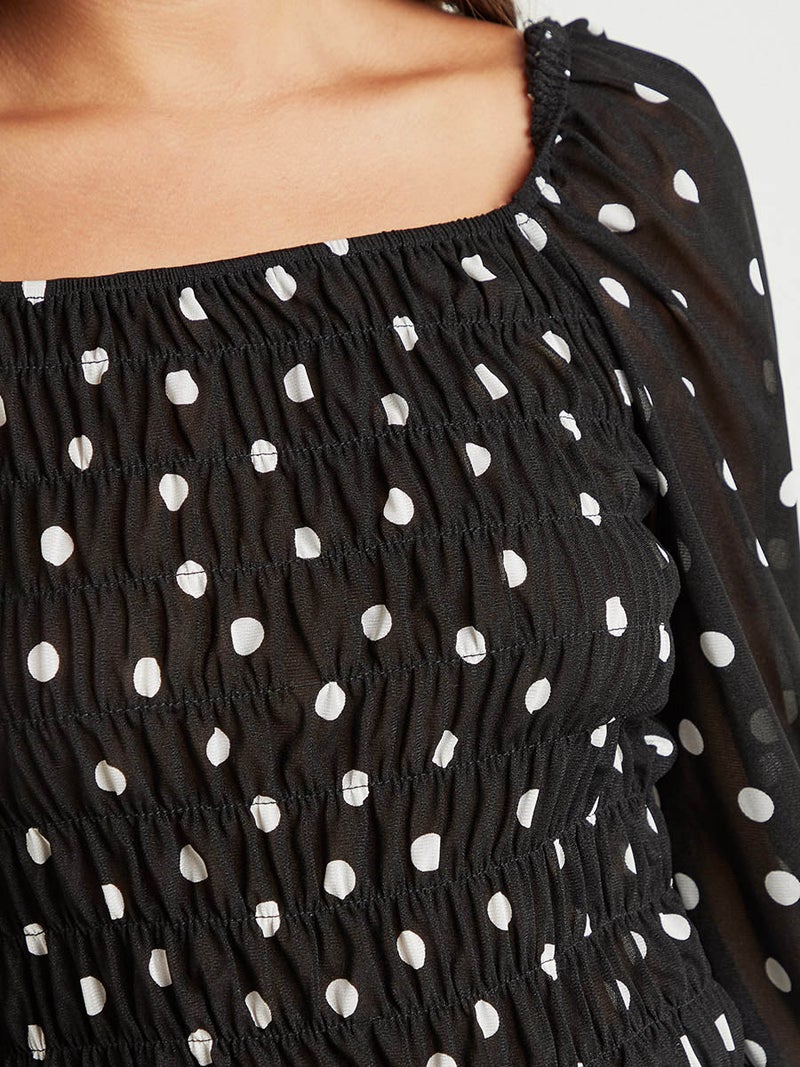 Closet - Polka Dot Shirred Detail Top Black/White - Image 1