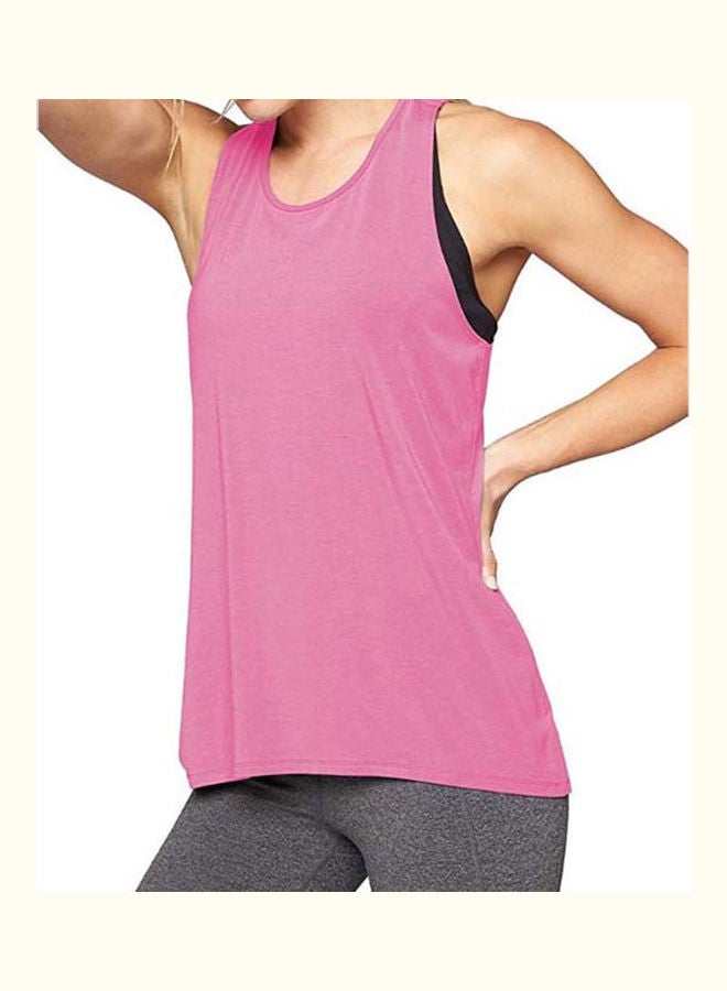 Sleeveless Raceback Back Crossing Loose Vest Sports T-shirt Pink  - Image 1