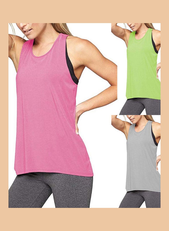 Sleeveless Raceback Back Crossing Loose Vest Sports T-shirt Pink  - Image 2