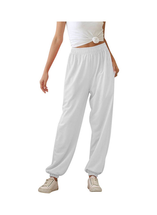 Casual Elastic High Waist Ankle Tie Thin Pants White - Image 1