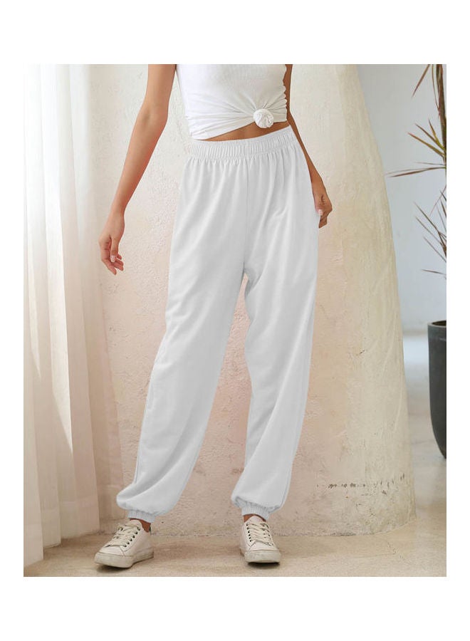 Casual Elastic High Waist Ankle Tie Thin Pants White - Image 2