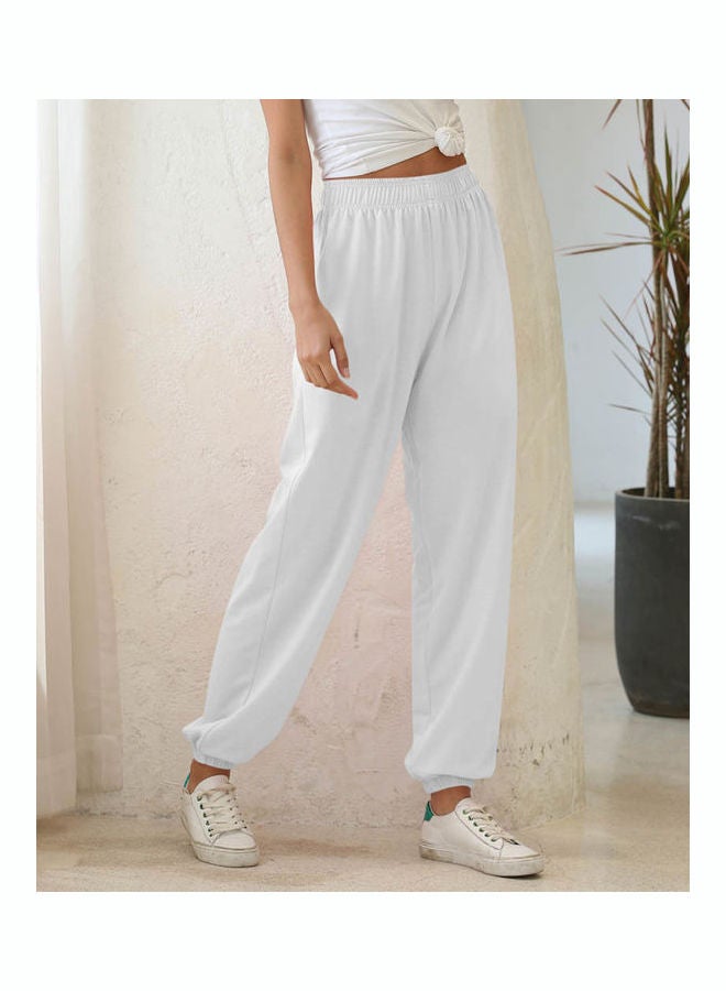 Casual Elastic High Waist Ankle Tie Thin Pants White - Image 3