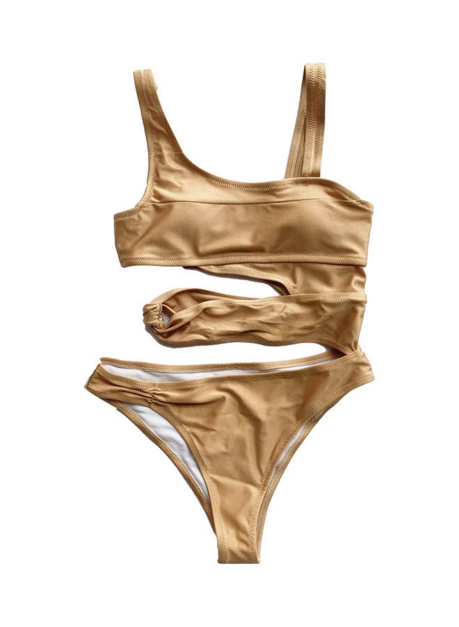 Padded Hollow Out Swimsuit Beige