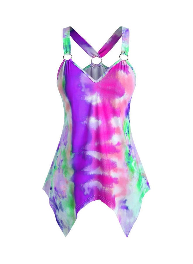 Fashion Summer V-Neck Sleeveless Tie Dye Irregular Hem Camisole Multicolour