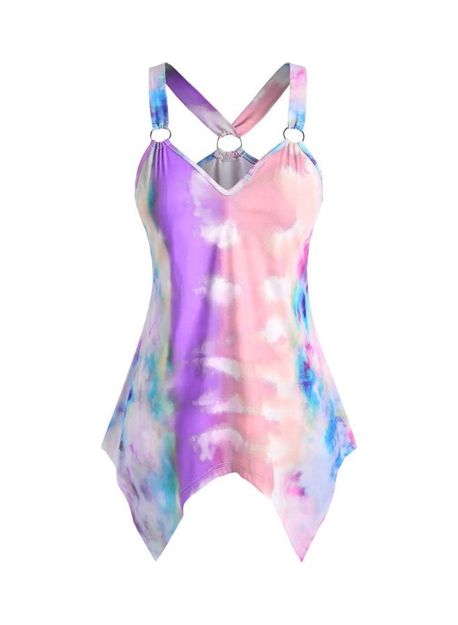 Fashion Summer V-Neck Sleeveless Tie Dye Irregular Hem Camisole Multicolour