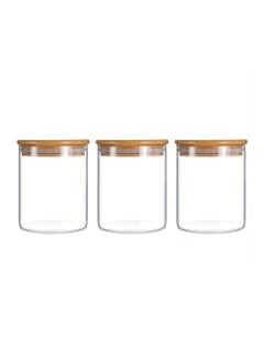 Lushh 3 Piece Glass Food Storage Jar  Set With Airtight Bamboo Lid Clear 500ml  - Image 1